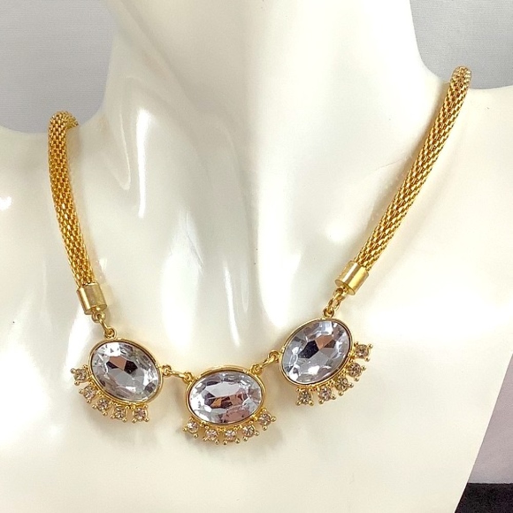 Vintage Y2K Glass Goldtone Tube Chain Fashion Necklace